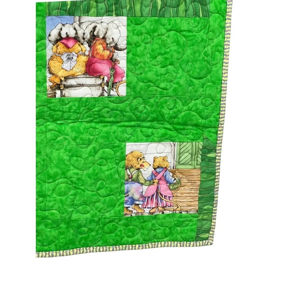 Noahs Ark Animal Quilt 40x42 Whimsical Nursery Lap Throw Green Patch